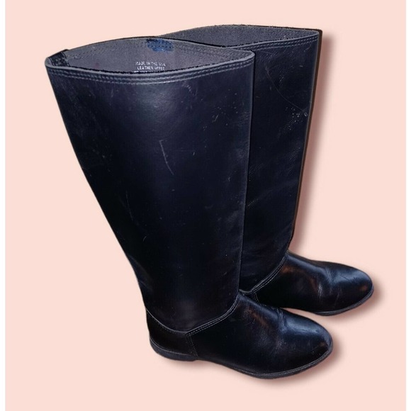 Lands End Womens Knee High Riding Boots Black Leather Stretch Pull On 6 1/2B - Picture 2 of 6